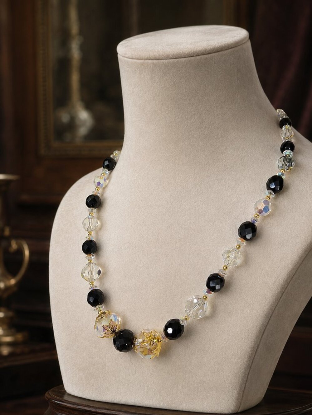 JB Original - Gilded Eclipse | Reclaimed Vintage Black Milk Glass & AB Crystal - Picture 8 of 8